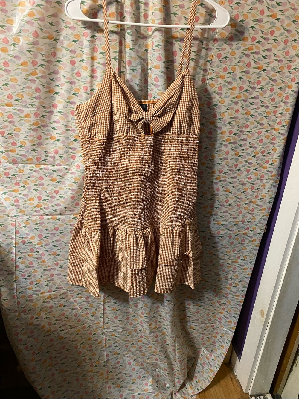 wild fable Burnt Orange Gingham Tie-Front Mini Dress
